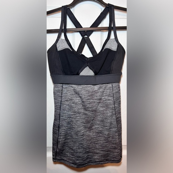 Lululemon Breathe In Tank- Heathered Black/Conductor Stripe Deep Coal Size 6 - Picture 3 of 6